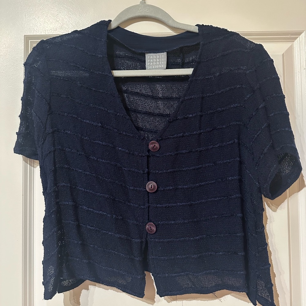 Button-Front Navy Short Sleeve Top